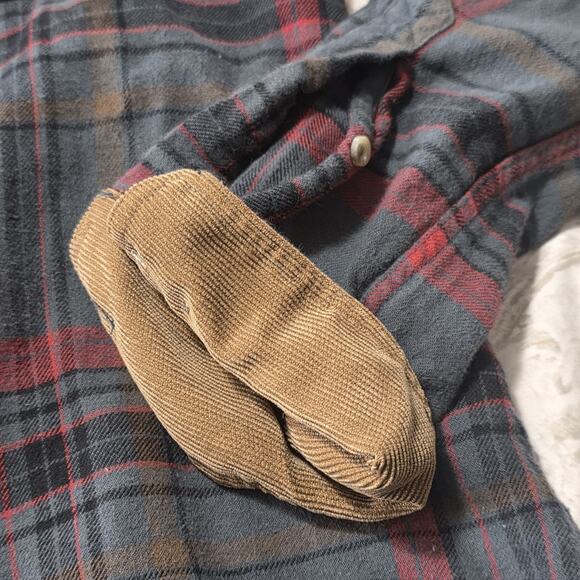 CQR Plaid Flannel Shirt Jacket Mens Large Blue Red Cotton Corduroy Trim - Picture 4 of 8